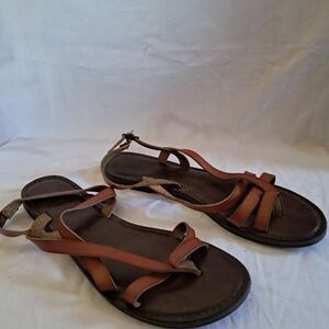 Time And Tru Brown Strappy Leather Sole Sandals